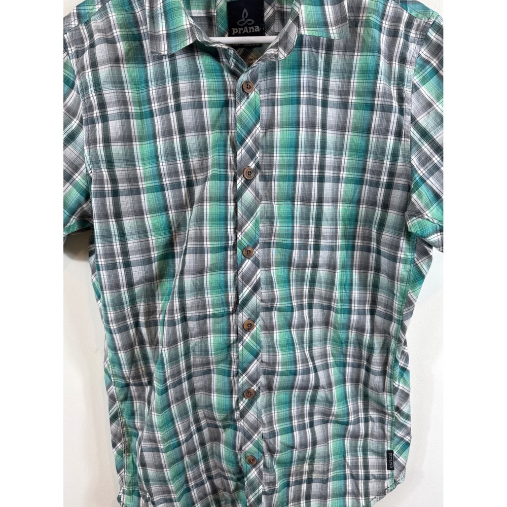 Prana Slim Fit Plaid Button Up Short Sleeve Casual Shirt‎ Men's Size Large - Picture 3 of 6